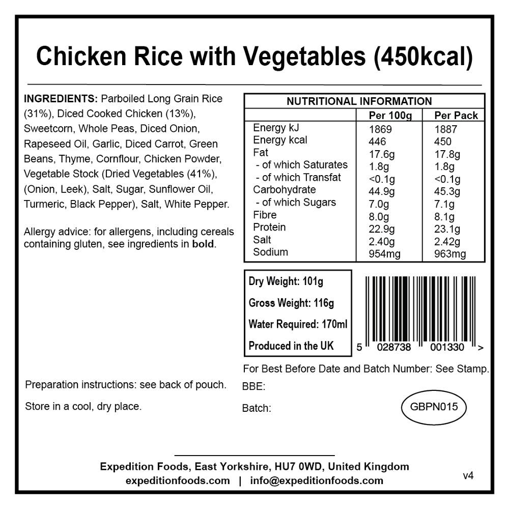 Chicken Rice With Label Chicken Rice with Vegetables - Expedition Foods