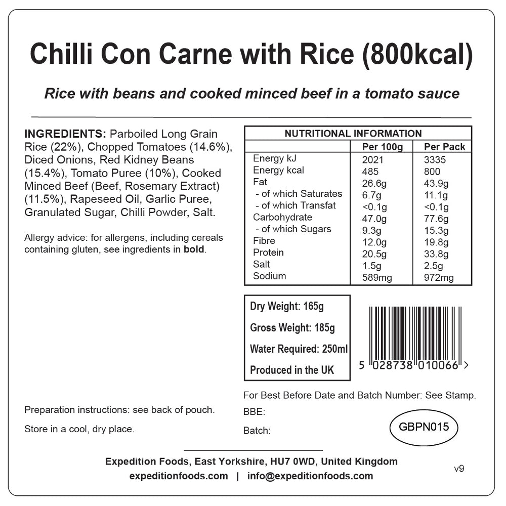 Chili Rice Gi Tag Chilli Con Carne with Rice - Expedition Foods